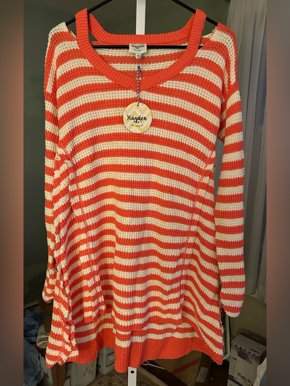 Hayden Coral & Cream Striped Knit Top